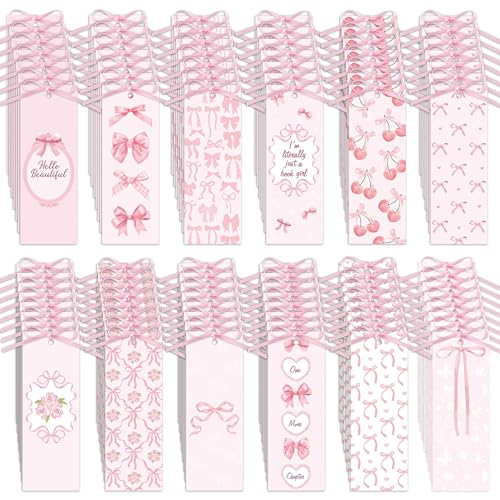 120pcs Pink Bow Bookmarks for Women - Bulk Reading Gifts & Supplies