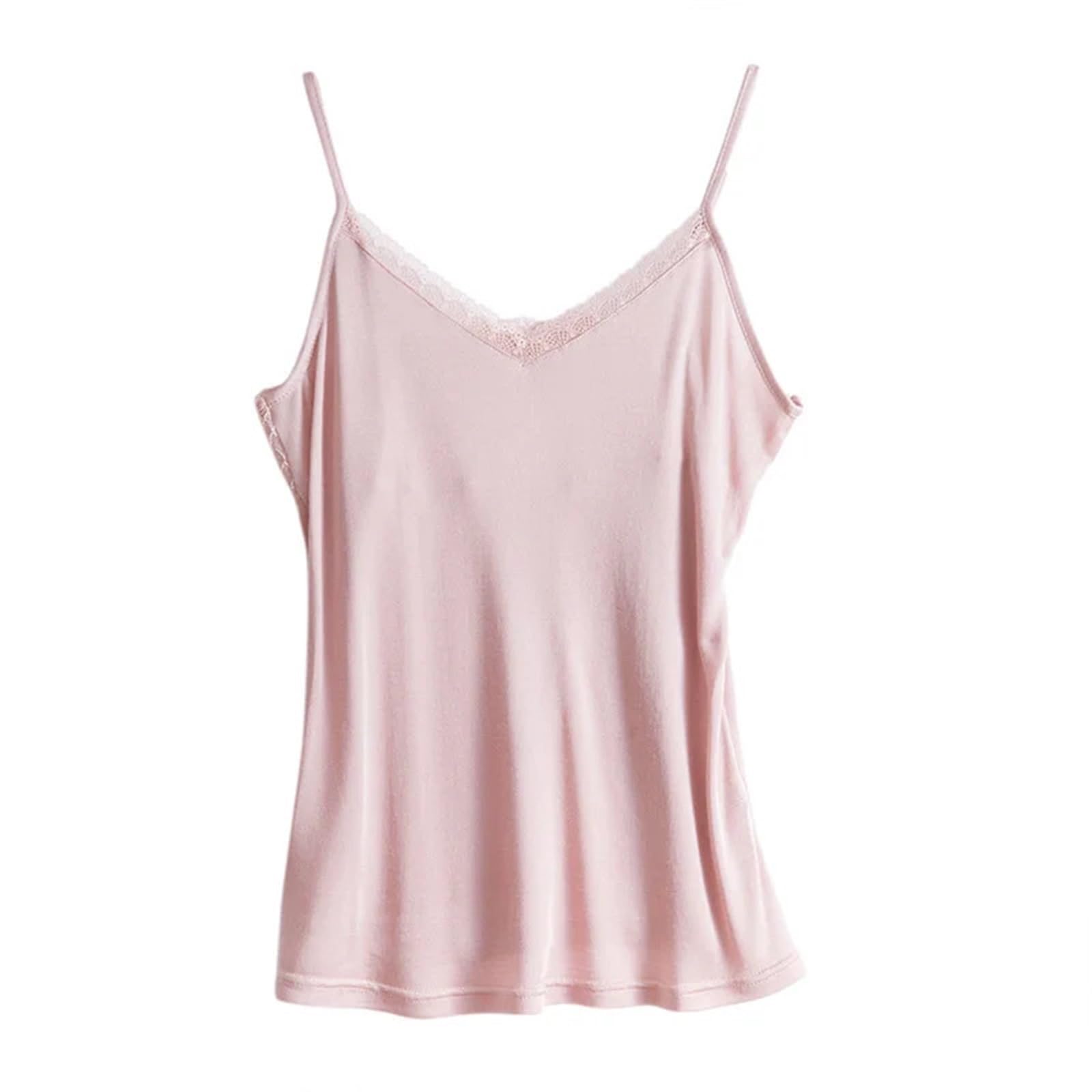 Camisola de Verano Seda Morera Natural Fresca for Mujer, Cuello en V, Sexy y cómoda, sin Mangas, con Encaje