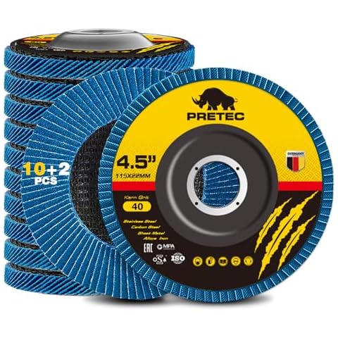 PRETEC Flap Discs 4 1/2 for Angle Grinder, 12 Pcs Flap Discs 40 Grit, 4.5" x 7/8" High Density Zirconia Type 27 Flap Sanding Disc for Grinding, Rust Removal, Sanding and Finishing - 12 Packs Cover