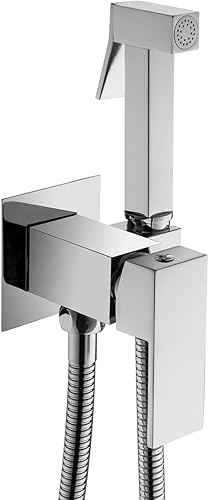 Pulverizador de bidé de mano para agua tibia, bidé cuadrado, pulverizador de mano Shattaf Accesorio de baño para inodoro con válvula mezcladora de