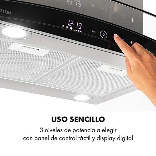 Klarstein-Colette-Campana-extractora-Campana-isla-Eficiencia-energetica-clase-A-90-cm-capacidad-600-mh-3-niveles-iluminacion-LED-temporizador-Plateado