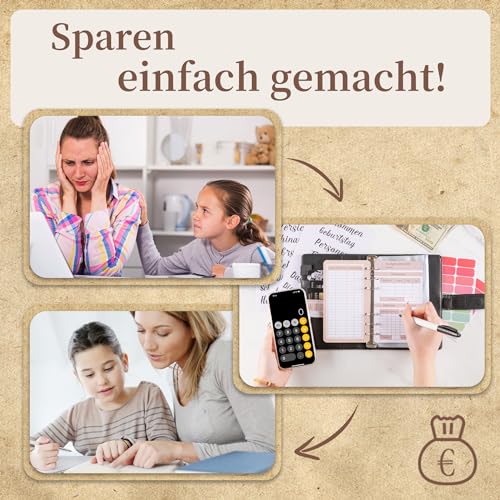 FUHOMI A6 Binder Budget Planner Deutsch - Sparchallenge Budgetplaner, Finanzplaner Haushaltsbuch, Geld Organizer, Sparbuch für Geld mit Umschlagmethode