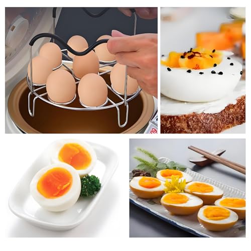 Image of 19.5cm Silver Egg Steamer Rack, Heat Resistant Silicone Handle