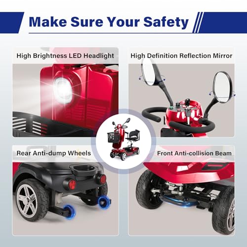 Wooken Powered Mobility Scooter, 4-Wheel Mobility Scooter for Seniors, Adults, 265 lbs All Terrain Foldable Mobility Scooter, 2 Baskets & Rearview Mirrors, Compact Heavy Duty Mobility for Travel - Thumbnail 4