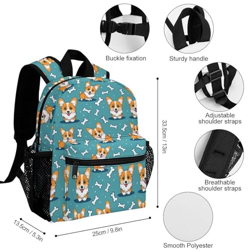 Kid's Mini Backpack 12 Inch Cartoon Corgi Dog Blue Backpack Schoolbag Preschool Kindergarten Children Bag Nursery Travel Bag for Toddler Boys Girls Age 3-73