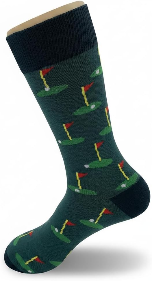 Golf Dress Socks Funny Novelty Crazy Fun Design Men Size 8-12 Cotton Casual Crew Colorful Funky Gift for Men