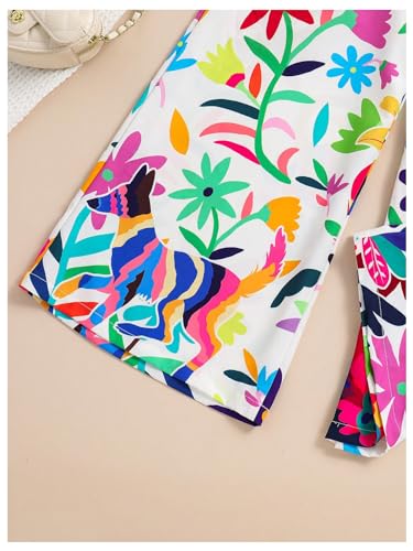 Image of GORGLITTER Girl's 2 Piece Outfit Mock Neck Tank Crop Top and Graphic Colorful Print Wide Leg Pants Set Pink 8Y