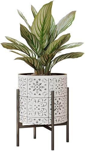 EverNest Tristan - Maceta blanca con patrón bohemio negro con soporte Loki, maceta de interior SelectBase, decoración neutra del hogar, maceta