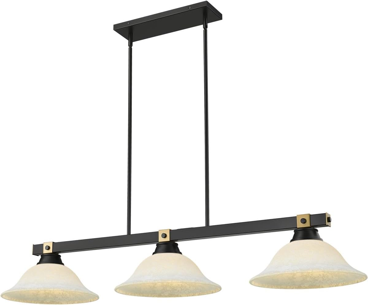 Z-Lite 1955-3MB-RB-WM16 Bronte - 3 Light Billiard-8.75 Inch Tall and 16 Inch Wide, Finish Color: Matte Black/Rubbed Brass, Shade Color: White Mottle