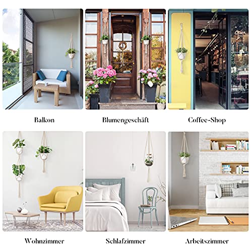 Auckpure Makramee-Hängekorb, Set mit 5 Hängekörben, Baumwollseil-Hängekorb, Beige, Hängetopf für Pflanzen, Hängekorb für drinnen, draußen, Garten, Balkon, Fenster, Wohnzimmer, 3 Größen