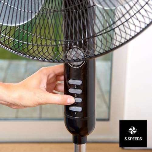 Miniatura 6 de Taurus Bergen 16c Ventilador De Pie Giratorio, Altura Ajustable, Sistema De Oscilación, Temporizador Y 3 Velocidades, 3 Aspas De 40 Cm De Diámetro, Negro, 51 Decibeles, Plastique