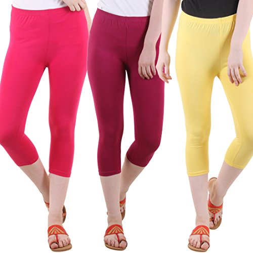 Image of DIAZ Women's Super Combed Cotton Elastane Stretch Slim Fit Printed Capri -Pack of 3
