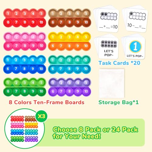 Image of Joycat Ten-Frame Math Learning Tools for Elementary-8 Ten Frames and 20 Task Cards Math Counting Games with for Preschool Kindergarten Classroom Learning Activities Kids Ages 3-5
