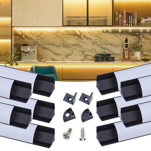 Muzata 10Pack 6.6FT/2M V Shape LED Channel Black Aluminum LED Strip Diffuser Channel with Milky...
