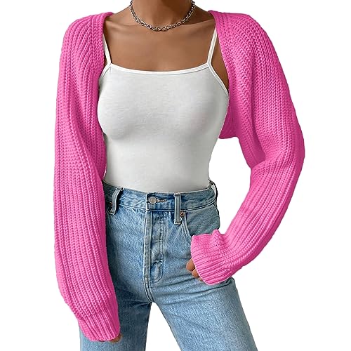Image of Naileksi Women Long Sleeve Drop Shoulder Crop Cardigan Sweater Solid Loose Fit Casual Open Front Crop Shrug Sweater Top
