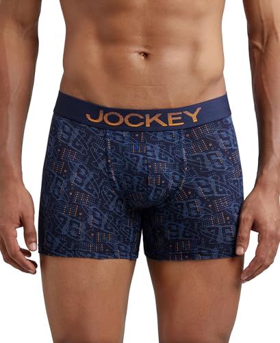 Image of Jockey FP23 Men's Super Combed Cotton Elastane Stretch Printed Trunk with Ultrasoft Waistband