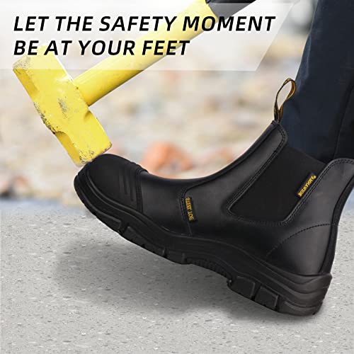 Boiwanma Steel Toe Shoes For Men Women Slip On, 6" Work Safety Boots, Full Grain Leather Men Chelsea Industrial Boot, Eh Ankle Boots, Breathable, Lightweight, Comfortable, Black, Size Us 7.5W #TOP3