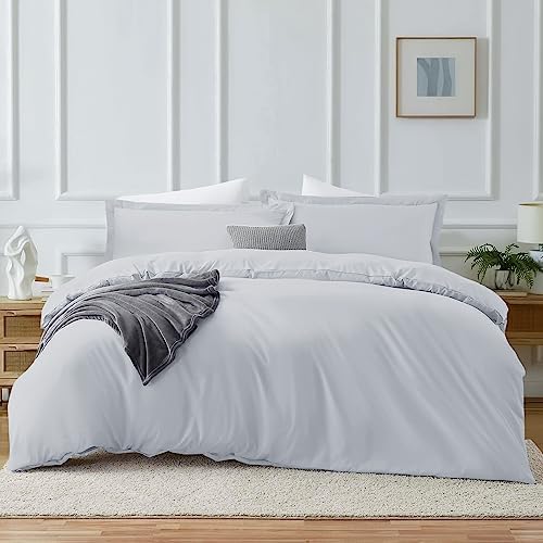 MOONLIGHT20015 Silver Duvet Cover Full - Soft 3 Piece Quilt Cover Brushed Microfiber Bedding Duvet Covers with Button Closure, 1 Full Size Duvet Cover 80x90 inches and 2 Pillow Shams