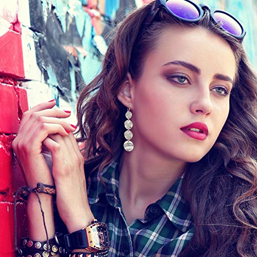 SPUNKYsoul Boho Round Minimalist 3 or 4 Statement Circle Disc Drop Dangle Earrings in Gold and Silver, Trendy Casual Everyday Chic Fashion Jewelry for Women, Gift Giving (Silver)2