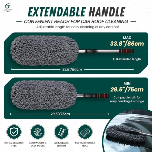 Image of Car Duster Microfiber Brush with Extendable Handle, Scratch-Free Lint-Free Paraffin Wax Coated Car Cleaner Brush for Interior & Exterior, Essential Car Cleaning Accessories for SUV, Windshield