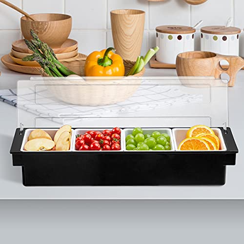 Kinsong Kinsong Ice Chilled Serving Tray Condiment Pots 4 Compartment Condiment Server Caddy (Black, 4 Compartments) #TOP4