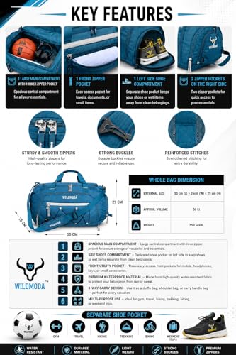 Image of 50L Gym Duffel Bag | Large Travel Sports Bag for Men & Women (Turquoise)