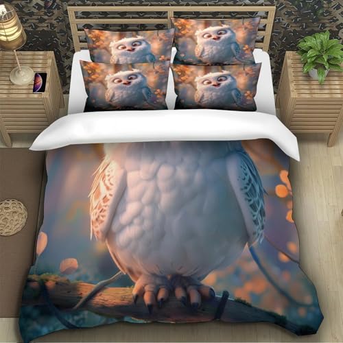 Housse de couette hibou 3D microfibre inaltérable grand format pour lit Super King