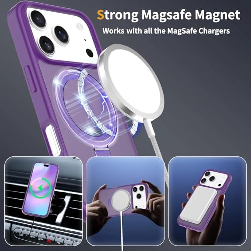 Image of Magnetic for iPhone 17 Pro Case, 6.3 inch, Compatible with MagSafe, Rugged Kickstand, Not-Yellowing Military-Grade Protection, Matte Purple