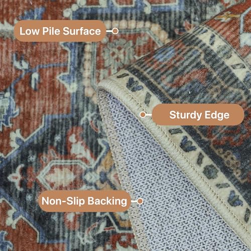 GENIMO 2x5 Runner Rugs for Hallway, Machine Washable Non Slip Vintage Rugs, Low Pile Lightweight Soft Print Rug for enrtyway, Corridor, Home Office, Kitchen, Bordeaux