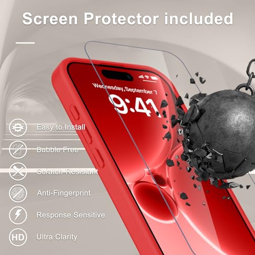 Image of YENAPOON for iPhone 15 Pro Case, Matte Magnetic Phone Cover [with 1 Screen Protector] [Support for MagSafe] [Shockproof Military Grade Protection] Translucent Frosted Back, Red