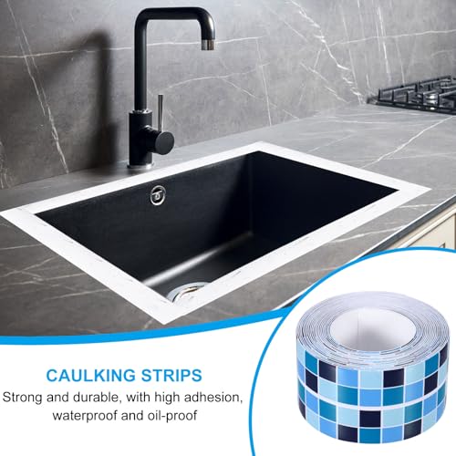 Image of PATIKIL Caulk Tape 1.5 inch x 10.5 Ft, Self Adhesive Sealing Tape Waterproof Toilet Tub Caulk Sealant Strip Sealing Trim for Kitchen Bathroom Toilet Bathtub Sink Countertop, Dark Blue