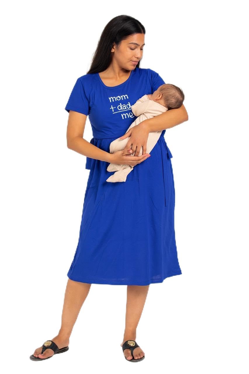 Women's Maternity Dress, Blue, Short Sleeve, Mom + Dad = Me Print-image-28