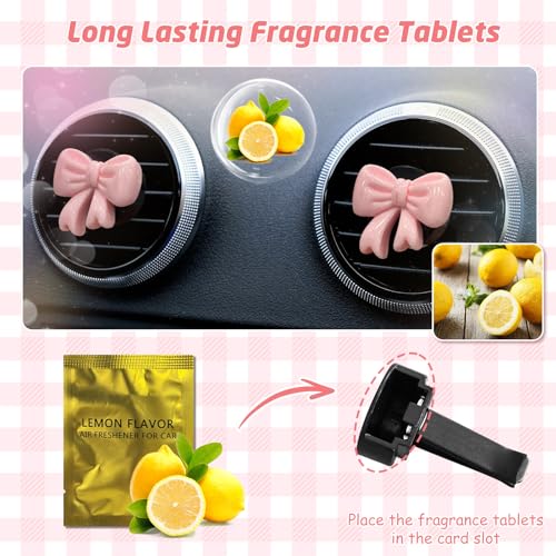 Image of 8 PCS Coquette Pink Bow Car Air Freshener Vent Clip, Cute Aesthetic Cars Scent Air Fresheners Vent Clips Decorations, Automotive Interior Accessories for Women Girl