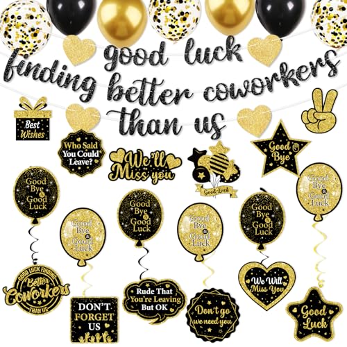Pre-Strung Farewell Decorations Party: Good Luck Finding Better Coworkers Than Us Banner - Going Away Party Decorations - Goodbye Party Decorations for Coworker Leaving-Black Gold