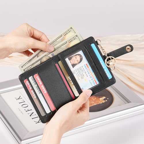 Image of Small Wallet Women Slim Bifold RFID Blocking PU Leather Card Holder Wallets with Change Pocket ID Window