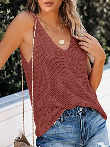 Image of Tutorutor Womens V Neck Sweater Tank Tops Summer Crochet Knit Vest Top | Sleeveless Cami, Loose Fit, Sweater Vest, Casual, Sexy, Fall Layer