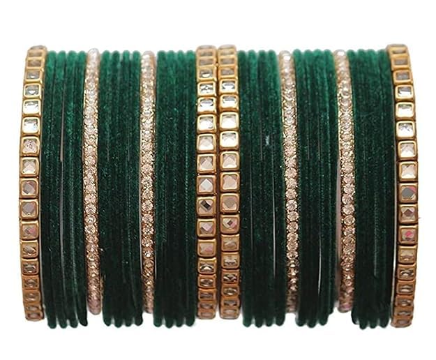 SURYA HUB Women's Gold Plated Zircon Stones and Beads Studded Fashion Jewellery Metal Bangles Set For Women & Girls (Set of-16)-image-3