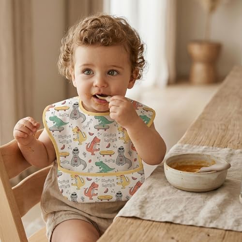 CIVARUA KIDS 3-Pack Baby Feeding Bibs | Waterproof Stain-Resistant 3D Food Catcher, Soft Lightweight Design for Baby-Led Weaning, Infants & Toddlers 3-24 Months Digger Dinosaur — view 2