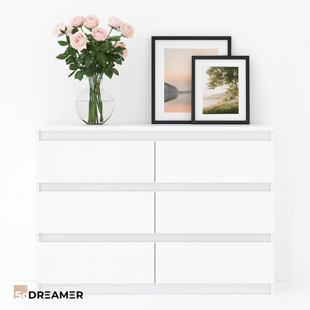 Kommode mit 6 Schubladen Weiß | 100x33x71 cm| Große geräumige Schubladenschrank | Ideal für Schlafzimmer, Wohnzimmer, Kinderzimmer und Büro