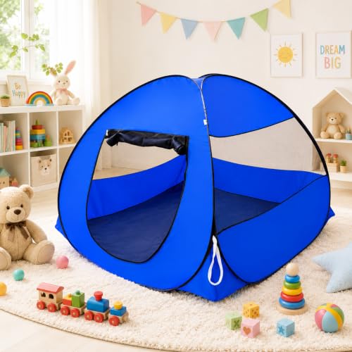 Image of SILVER SHINE Foldable Delightful Patterns Popup Kids Play Tent House for Multi Purpose|PlayTent House for up to 10 YearOld Kids Girls&Boys|Mosquito Net Design Tent for Kids -Blue