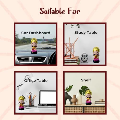 Image of Goddess Mahalaxmi Idol for Car Dashboard Bobblehead, Laxmi Devi Murti Sitting on Lotus Home Decor Items for Living Room, Office, Pooja & Gifting, Statue for Good Luck,Superhero Action Figure