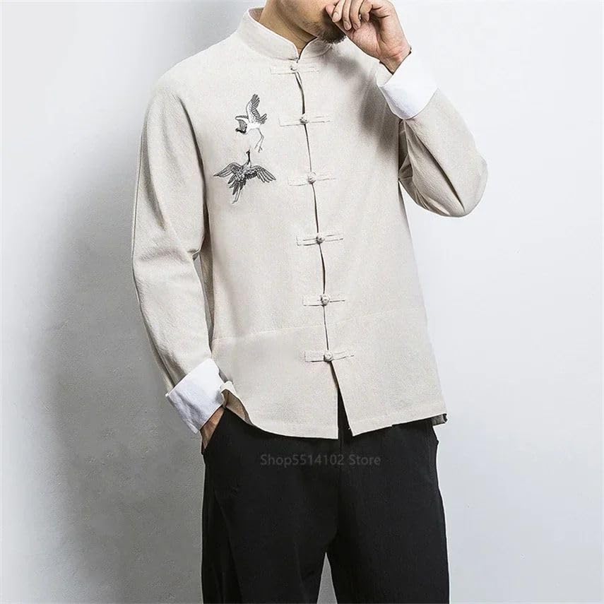 Hanfu homme broderie grue en coton de qualité supérieure pour art martial