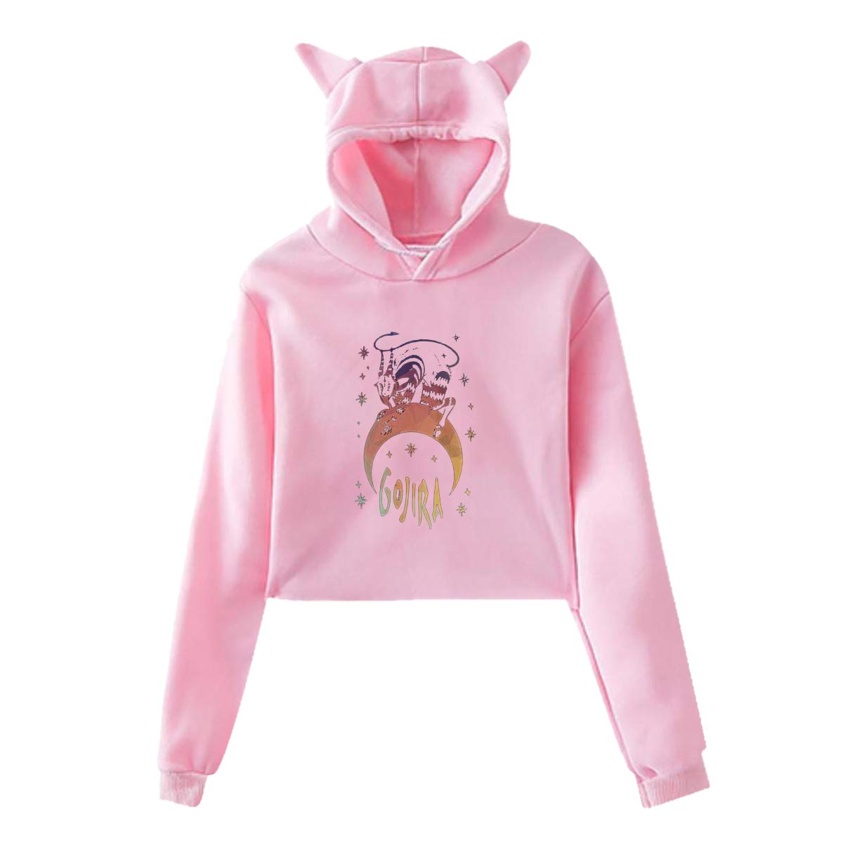 Womens Fashion Long Sleeve Crop Top Hoodie with Gojira