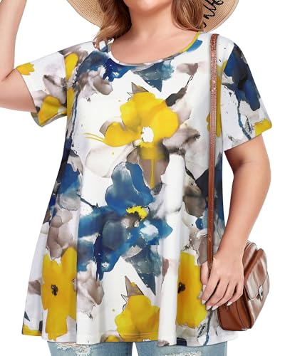 Image of JOELLYUS Plus Size Tops for Women Tunic Floral Casual Short Sleeves T Shirts Flowy Blouses 2026