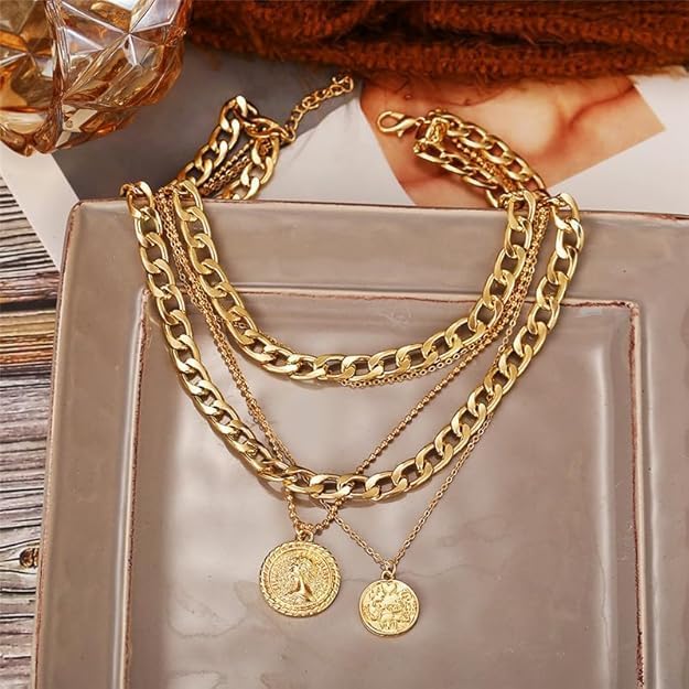Gold Chunky Necklaces for Women Multi Layered Punk Gold Statement Necklaces Hip Hop Portrait Cuban Link Chain Necklace 90s Outfit Accessories - Image 7
