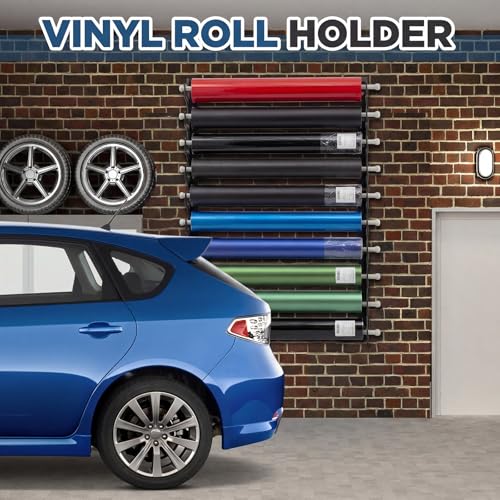 Image of 10 Roll Vinyl Roll Holder Adjustable Metal Vinyl Rack Wall Mount for Car Wrap Material Transfer Paper Tape Wallpaper Window Film Garage Workshop, Bracket Only
