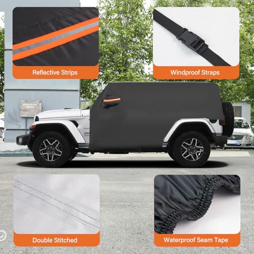 Image of Custom Fit Wrangler JK JL 4 Door Car Cover 2007-2025 | Waterproof & Windproof All-Weather Protection with UV Shield | Easy Install & Durable Fit