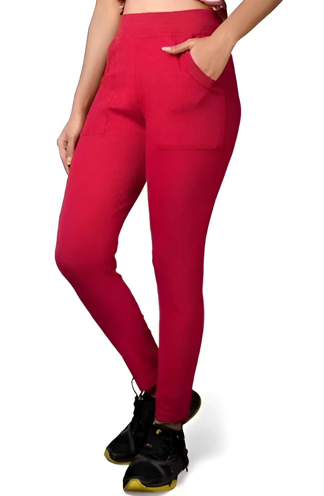 Women's High Waist Ankle Length Jeggings, red Maroon, Slim Fit with Side Pockets, Stretch Cotton Blend,-picture-45