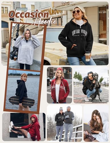 FemiChic Hoodie Damen Fleecejacke Jacke Herbst Winter Sweatjacke mit Kapuze Warm Damen-Jacken Pullover Gross Grössen Kapuzenpullover Sweatshirt mit Zipper(Schwarz,M)