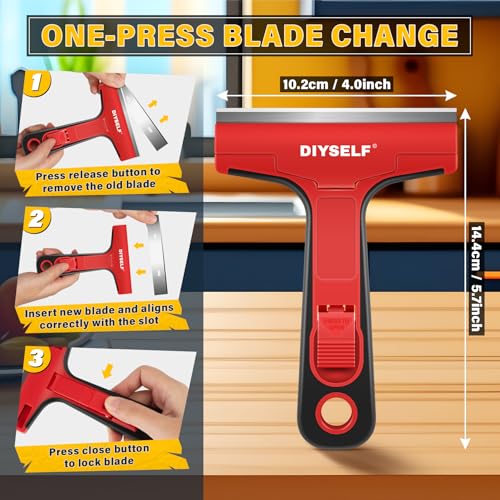 DIYSELF 1 Pack Razor Blade Scraper, Razor Scraper for Cleaning Stove Top, Cooktop, Oven, Glass Scraper, Paint Scraper, Scraper Tool Kitchen, Window Scraper with 10 Extra 4-Inch Razor Blade - Image 5